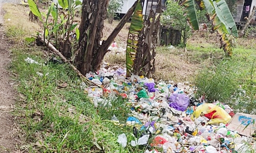 Sampah-sampah berhamburan di Jalan Sudirman, Kota Marabahan. (foto: faqih)