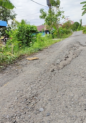 Kerusakan jalan di Desa Bagus, Batola. (foto: faqih)
