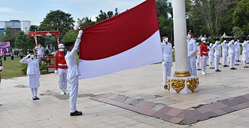 HUT Proklamasi di Kota Barabai dengan prokes ketat. (foto: ramli)