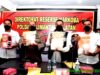 Direktur Resnarkoba Polda Kalsel Kombes Pol Tri Wahyudi, didampingi Kabid Humas Polda Kalsel Kombes Pol Mochamad Rifa’i dalam jumpa pers di Aula Presisi Dit Resnarkoba Polda Kalsel, Senin (4/10/2021) pukul 13.30 Wita