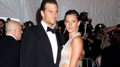 Tom Brady, in a Tom Ford suit, Gisele Bundchen, in a Versace gown, at Superheroes Fashion and Fantasy Gala, Metropolitan Museum of Art Costume Institute, New York, May 05, 2008