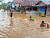 MERENDAM – Permukiman penduduk Kota Barabai sudah mulai terendam banjir. (foto: ramli)