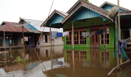 Banjir masih terjadi di Kecamatan Pandawan, Kabupaten HST. (foto: ramli)