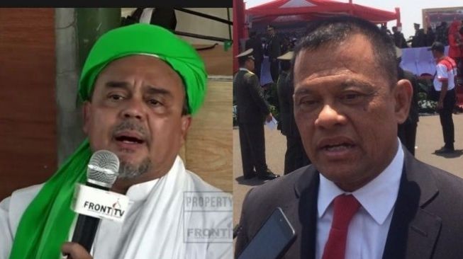 Foto kolase Pimpinan FPI Habib Rizieq Shihab dan mantan Panglima TNI Jenderal (Purn) Gatot Nurmantyo. [YouTube-Front TV / Suara.com-Arga]