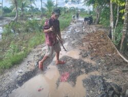 Jalan Kuin Besar Kecamatan Aluh-Aluh Dibiarkan Hancur, Selama Puluhan Tahun Warga Perbaiki Secara Swadaya