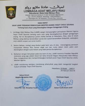 Surat Lembaga Adat Melayu Riau