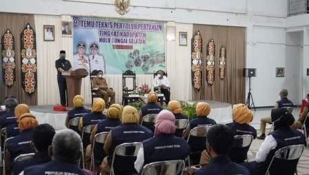 Bupati menyampaikan sambutannya sekaligus membuka kegiatan temu teknis penyuluhan pertanian tingkat kabupaten HSS