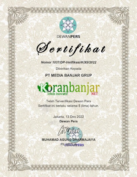 Sertifikat verifikasi Dewan Pers. (Foto: Koranbanjar.net)