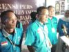 Partai Gelora Kabupaten Banjar konferensi pers di sekretariat Komisi Pemilihan Umum Kabupaten Banjar, Minggu (14/5/2023) malam. (Sumber foto: Pitriyadi/Koranbanjar.net)