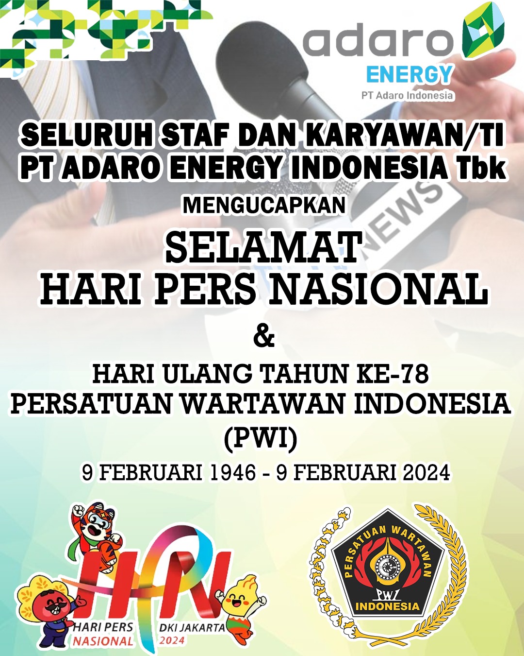 PT Adaro Energy Indonesia Selamat Hari Pers Nasional 9 Februari 2024