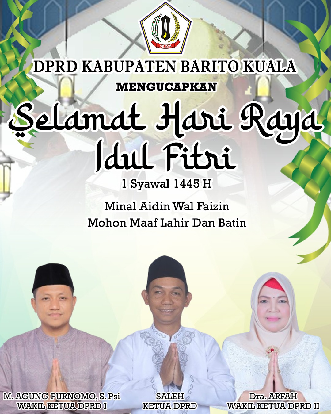 DPRD Kabupaten Barito Kuala Selamat Hari Raya Idul Fitri 1 Syawal 1445 Hijriah