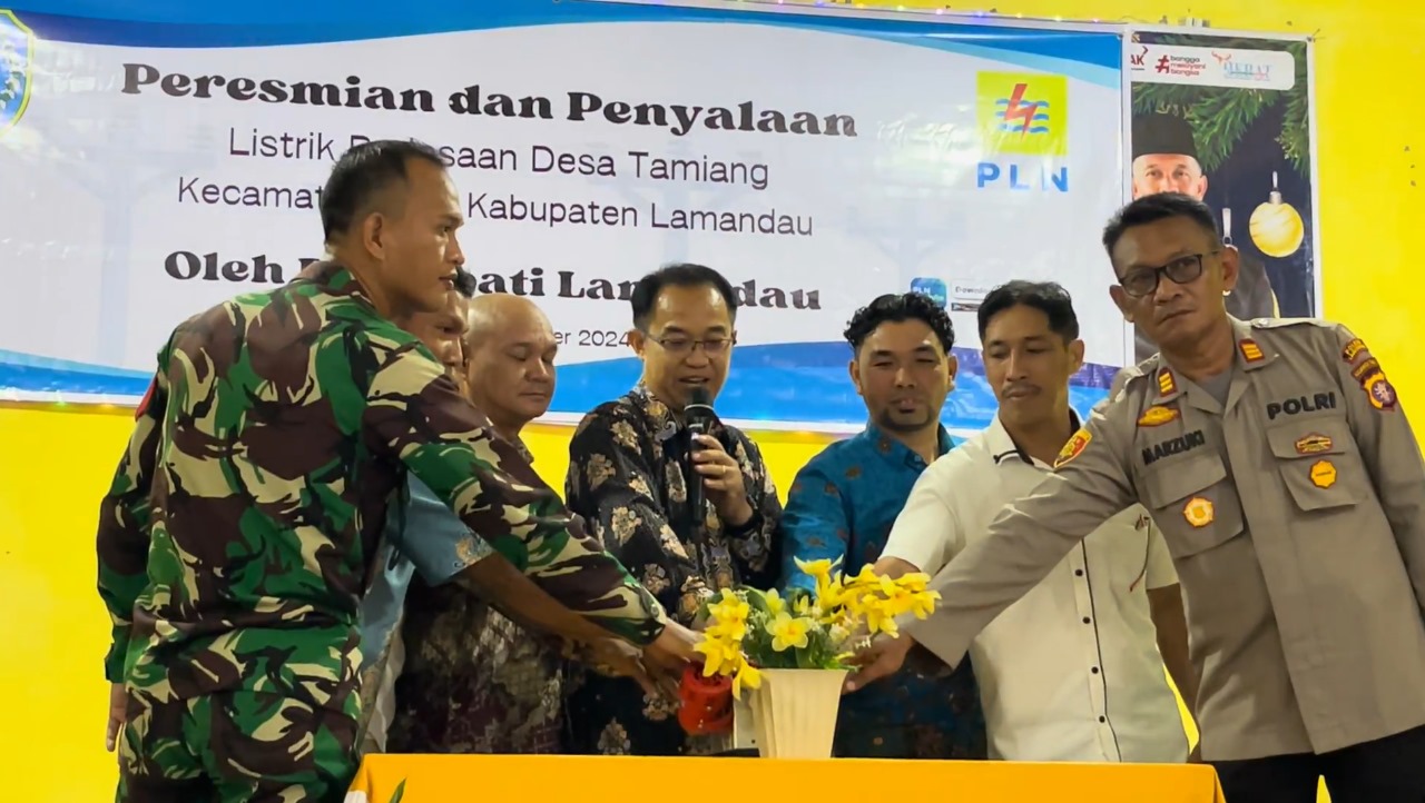 Asisten Pemerintahan dan Kesra Setda Kabupaten Lamandau Triadi Eka Asi Jayadiputera, S.STP, M.Si., saat melakukan peresmian listrik Desa Tamiang bersama PLN dan Forkompimda Kabupaten Lamandau. (Foto: PLN UID Kalselteng/Koranbanjar.net)
