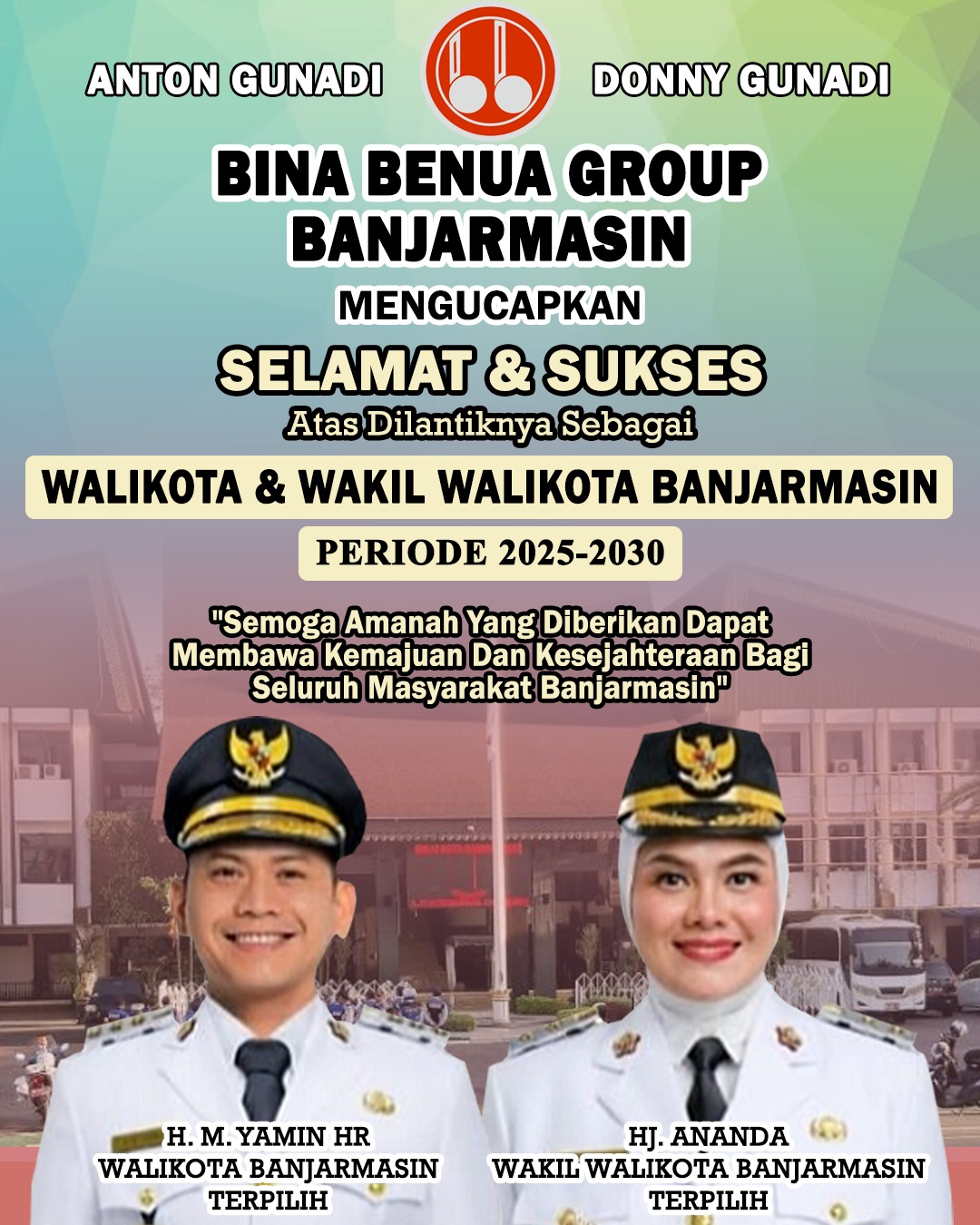 Bina Benua Group Banjarmasin Mengucapkan Selamat dan Sukses Atas Dilantiknya Walikota dan Wakil Walikota Banjarmasin