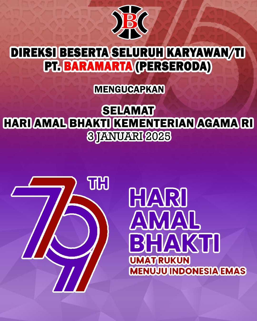 PT Baramarta Mengucapkan Selamat Hari Amal Bhakti Kementerian Agama RI 3 Januari 2025