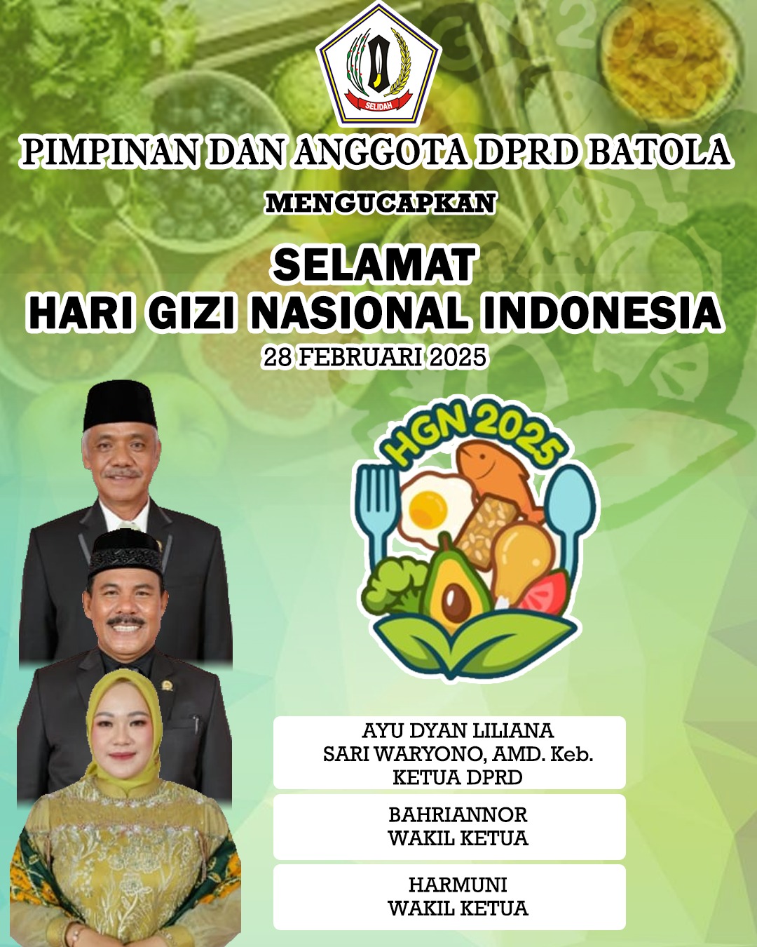 Pimpinan dan Anggota DPRD Batola Mengucapkan Selamat Hari Gizi Nasional 28 Februari 2025