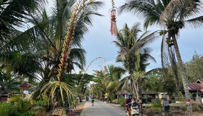 Perayaan Hari Raya Galungan di Desa Kolam Kanan Dimeriahkan Lomba Penjor