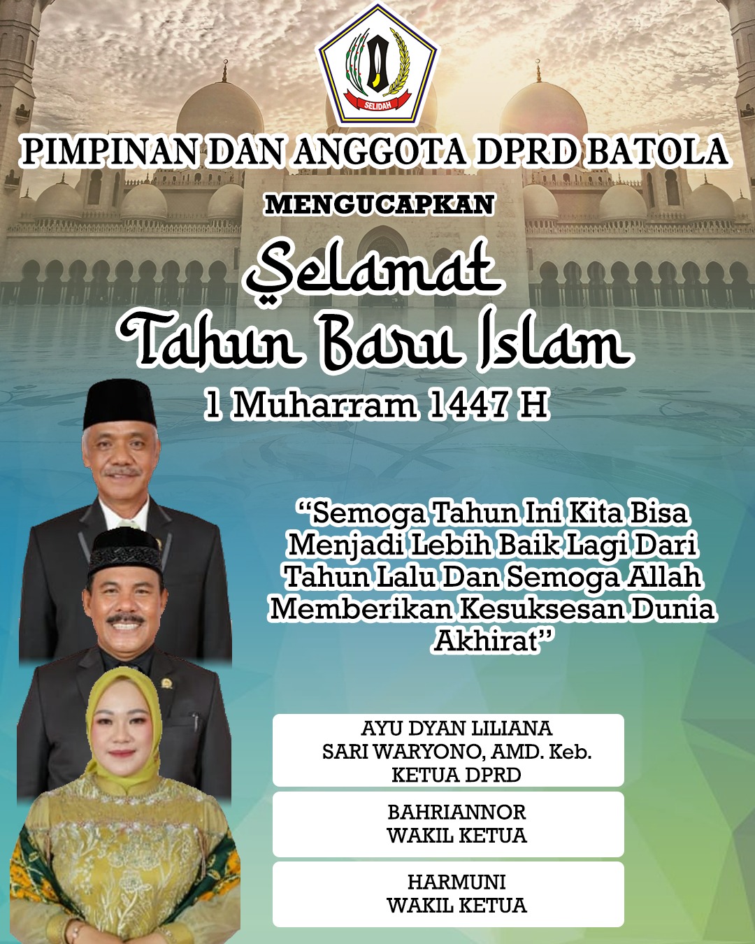 Pimpinan dan Anggota DPRD Batola Mengucapkan Selamat Tahun Baru Islam 1 Muharram 1447 Hijriah