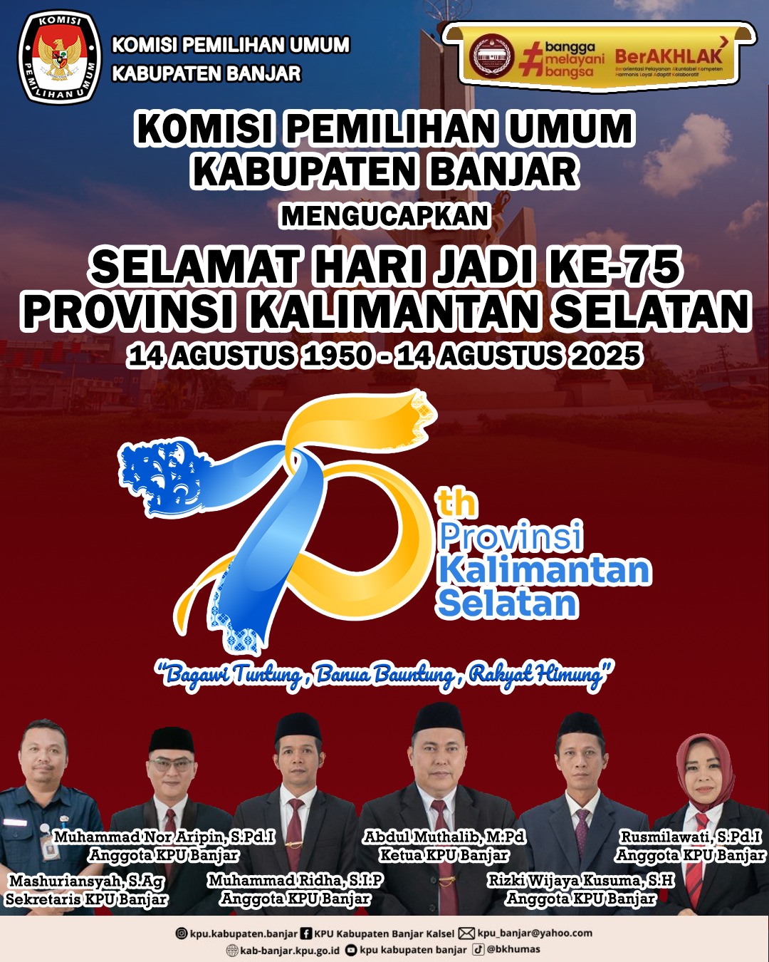 KPU Kabupaten Banjar Mengucapkan Selamat Hari Jadi ke-75 Provinsi Kalimantan Selatan 14 Agustus 2025