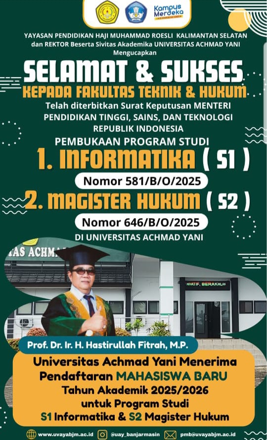 Universitas Achmad Yani (Uvaya) Menerima Pendaftaran Mahasiswa Baru Tahun Akademik 2025-2026